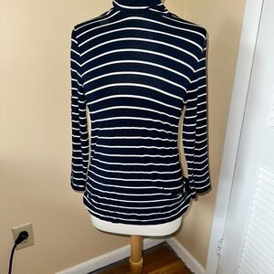 LRL Navy and White Striped Turtleneck Top